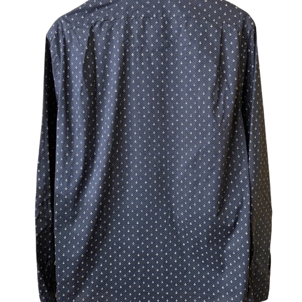 VTG Ralph Lauren Sz L Slim Fit Nautical Anchors Print Button Up Shirt Navy